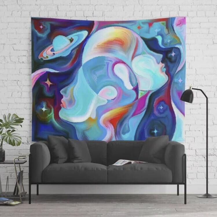 Blue Universal Love Tapestry astral tapestry spiritual tapestry space tapestries abstract art tapestries blue tapestries