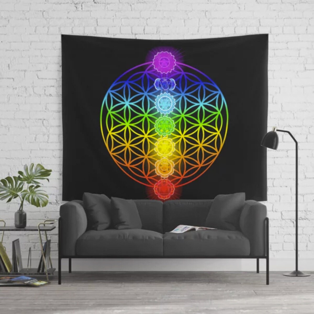 Sacred Geometry Chakra Tapestry rainbow Chakra Wall Art Chakra Tapestry Spiritual Tapestries Flower Of Life Tapestry