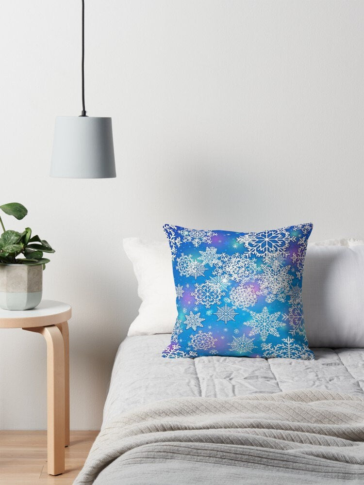 Snowflake Blue Pillow christmas pillows blue christmas pillow couch holidays pillows holiday pillow xmas pillows snowflakes pillow