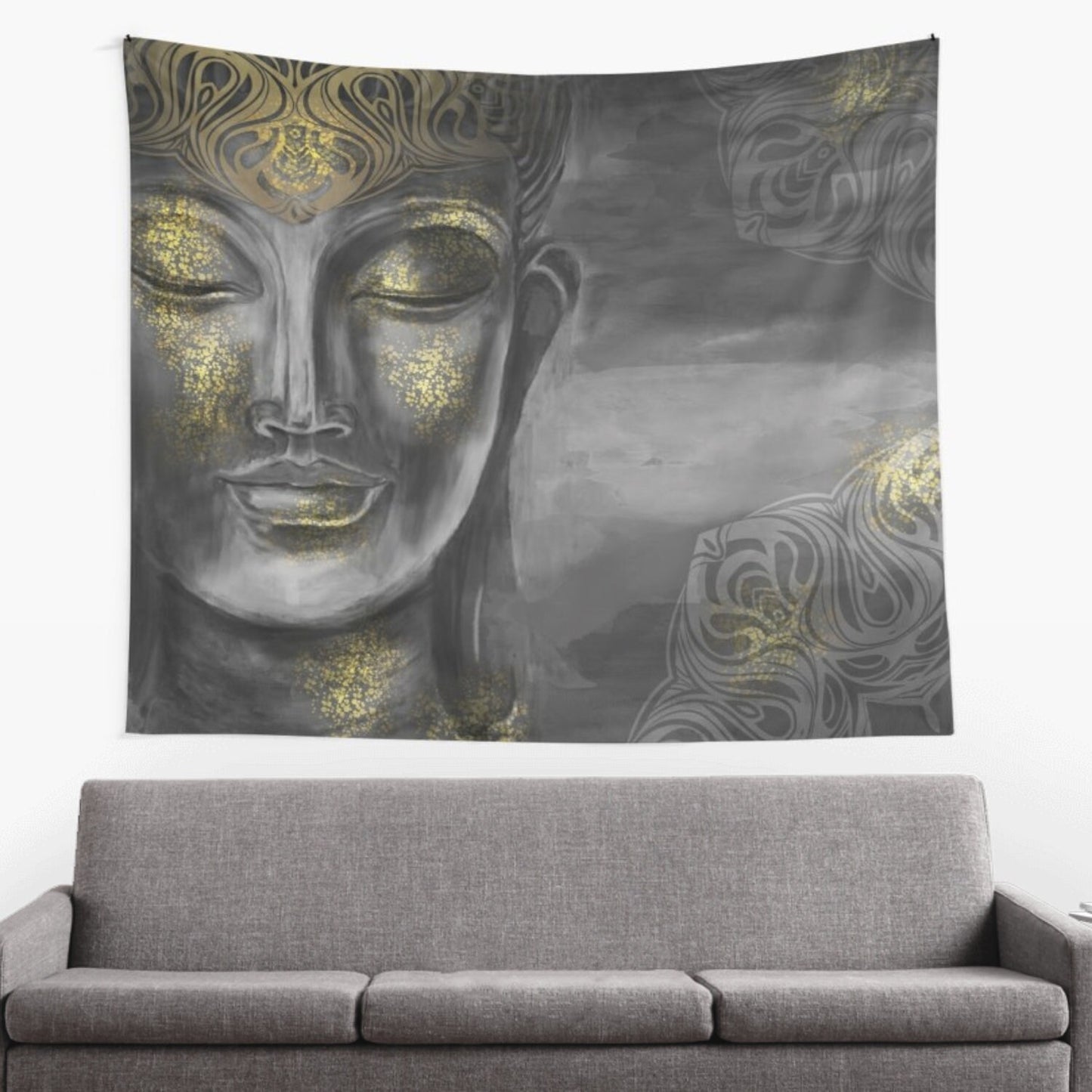 Buddha Gray Tapestry spiritual tapestry gray tapestries buddha tapestries buddhism tapestries grey tapestry buddha art spiritual art
