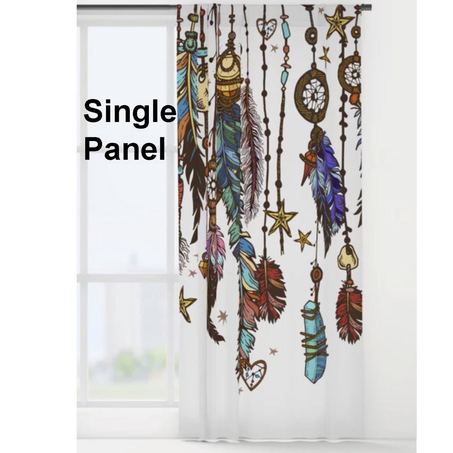 Dream Catcher Window Curtain feather Drapery dream catcher Curtain Panels boho window treatment crystals window curtains boho curtains