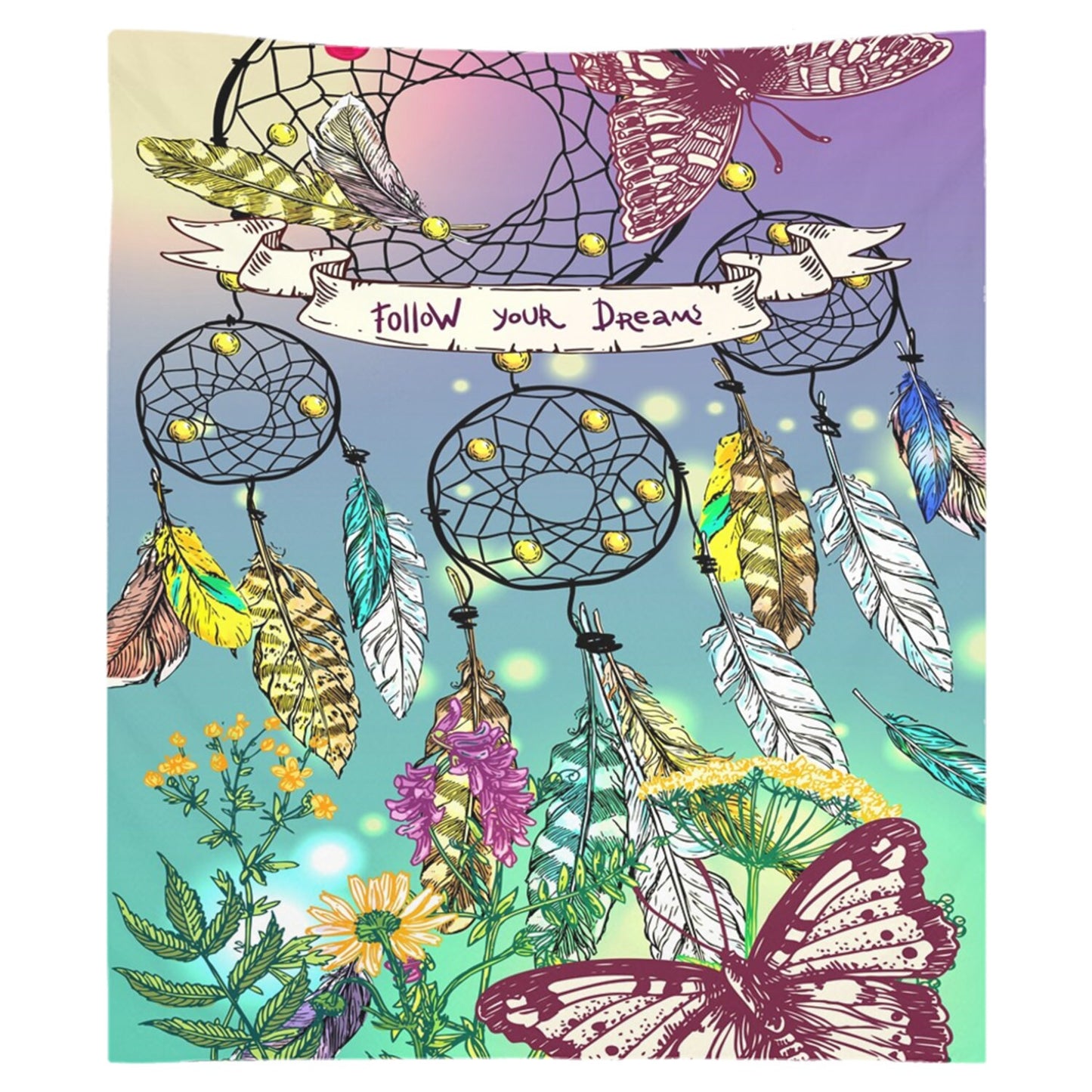 Follow Your Dreams Tapestry Dream Catcher Wall Hanging Boho Tapestries Feathers Wall Decor Dream Catcher Cheap Gift Feathers Tapestry Hippy