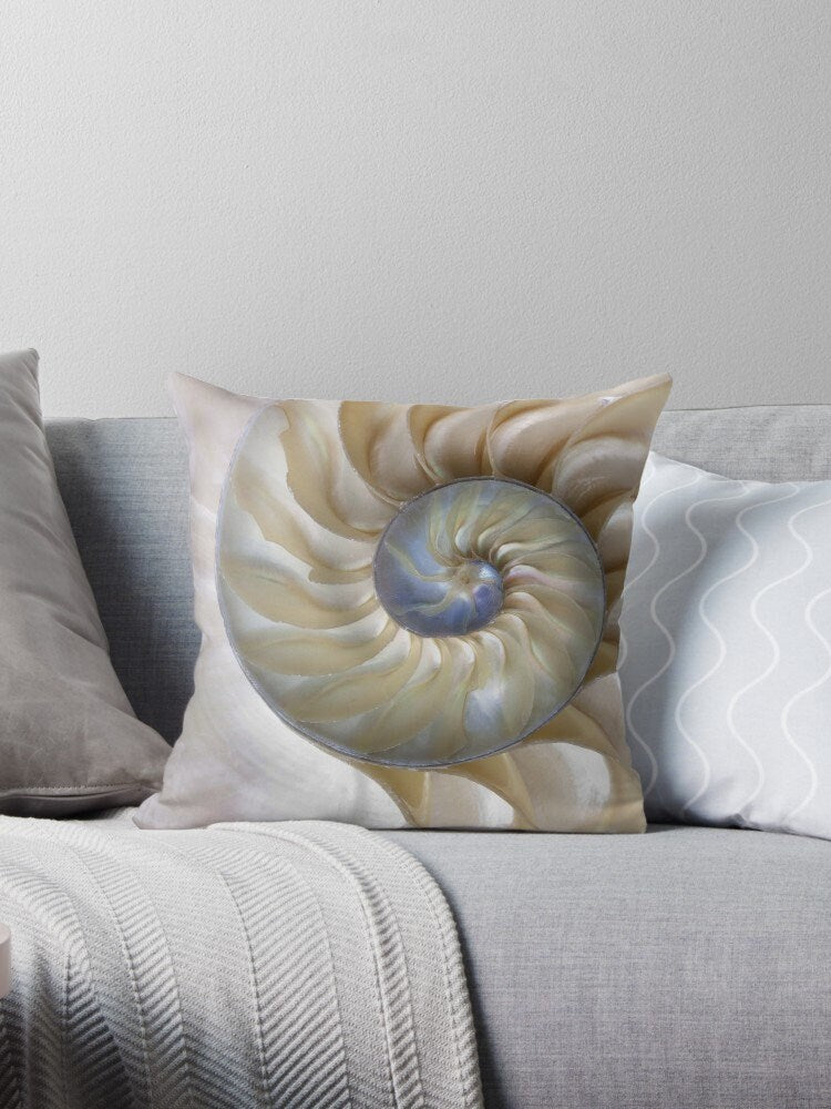 Shell Pillow Nautilus Pillow Ocean Pillows fibonacci Pillow Beige Pillows unique Gifts Pillows For Couch Ocean Decor Shell Pillow Off White