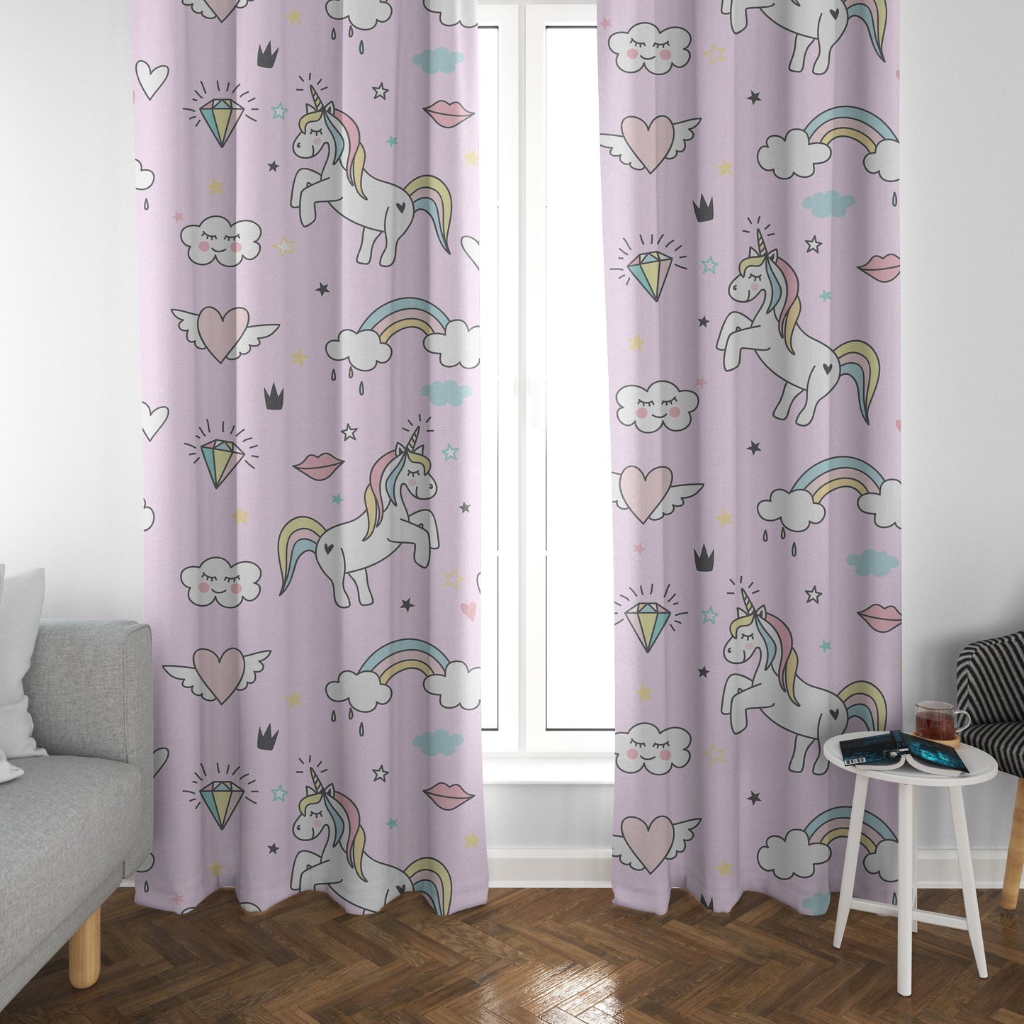 Unicorn Window Curtains colorful Girly Drapery Curtain Panels unicorn nursery unicorns window treatment rainbow curtains girls room pink