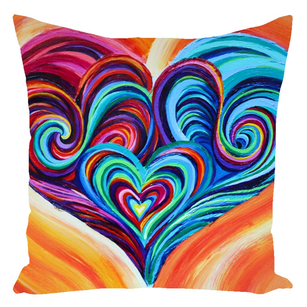 Heart Pillow Colorful Abstract Art Pillow Heart Pillow Hearts Pillows Unique Heart Pillows For Couch Hippy Pillow Psychadelic Pillows