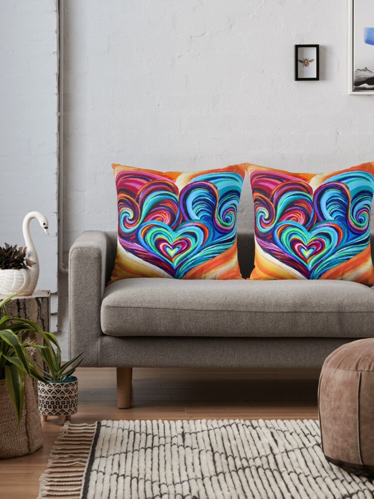 Heart Pillow Colorful Abstract Art Pillow Heart Pillow Hearts Pillows Unique Heart Pillows For Couch Hippy Pillow Psychadelic Pillows