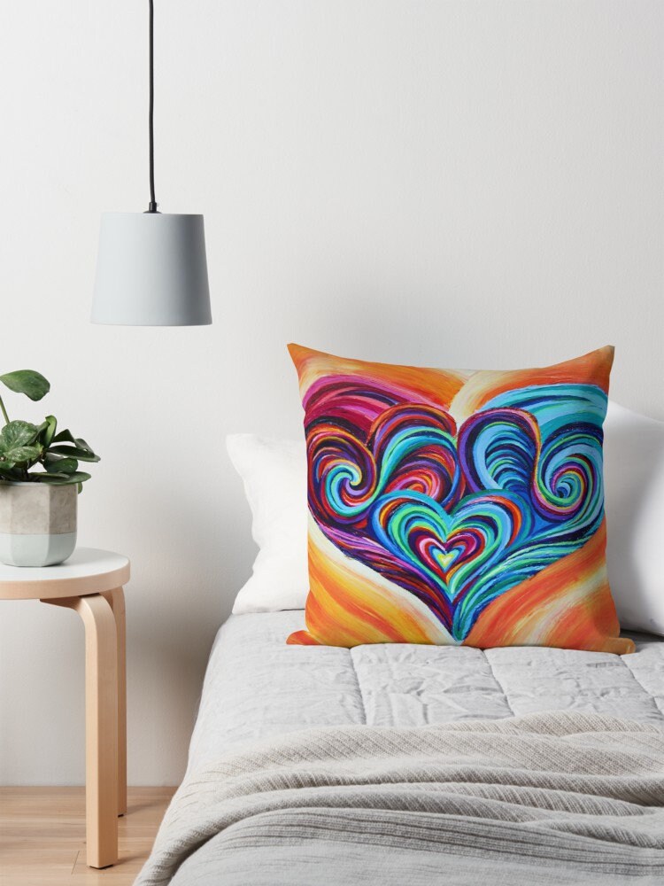 Heart Pillow Colorful Abstract Art Pillow Heart Pillow Hearts Pillows Unique Heart Pillows For Couch Hippy Pillow Psychadelic Pillows