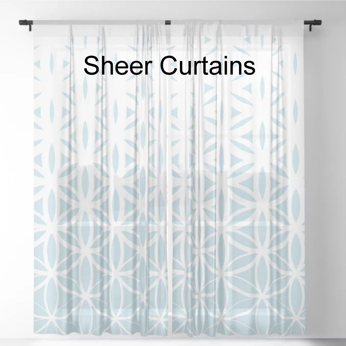 Flower of Life Window Curtain blue Drapery Curtain Panels light blue window treatment sacred geometry window curtains geometric baby blue