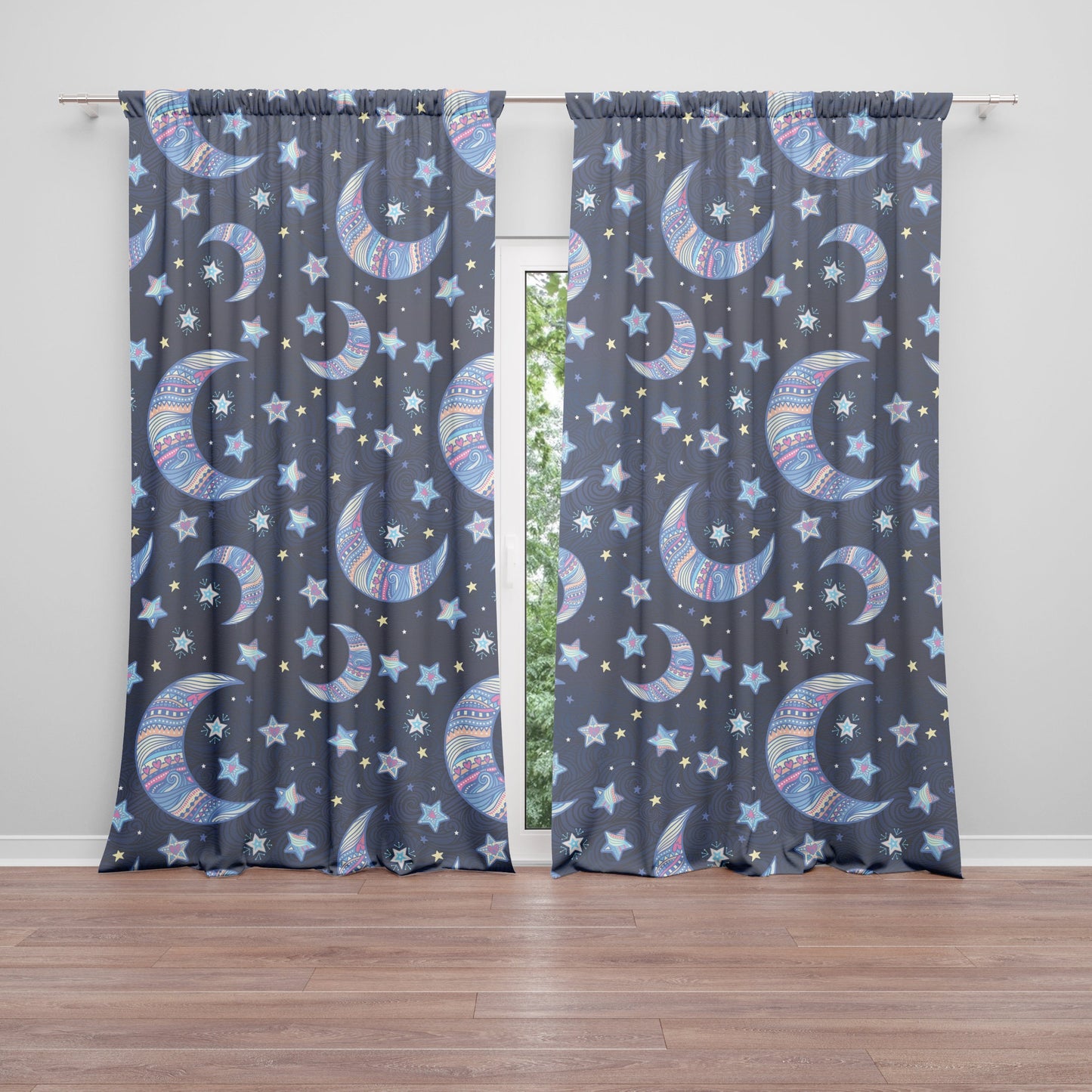 Moon Window Curtains star moons curtains celestial drapery moon window panels cute kids curtains blue curtain girly curtains stars curtains