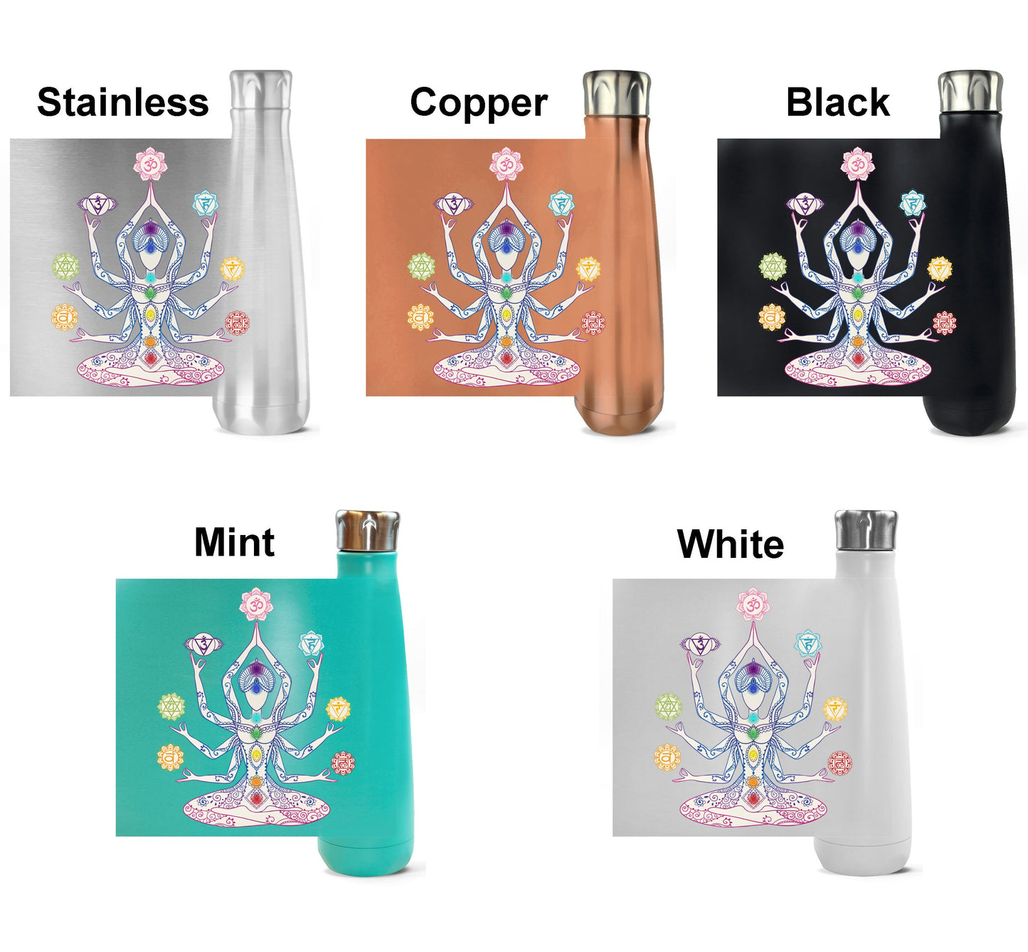 Chakra Water Bottle Spiritual Gifts Inspirational Water Bottles Chakra Water Bottles Chakras Water Bottles Positive Saying Yoga Colorful