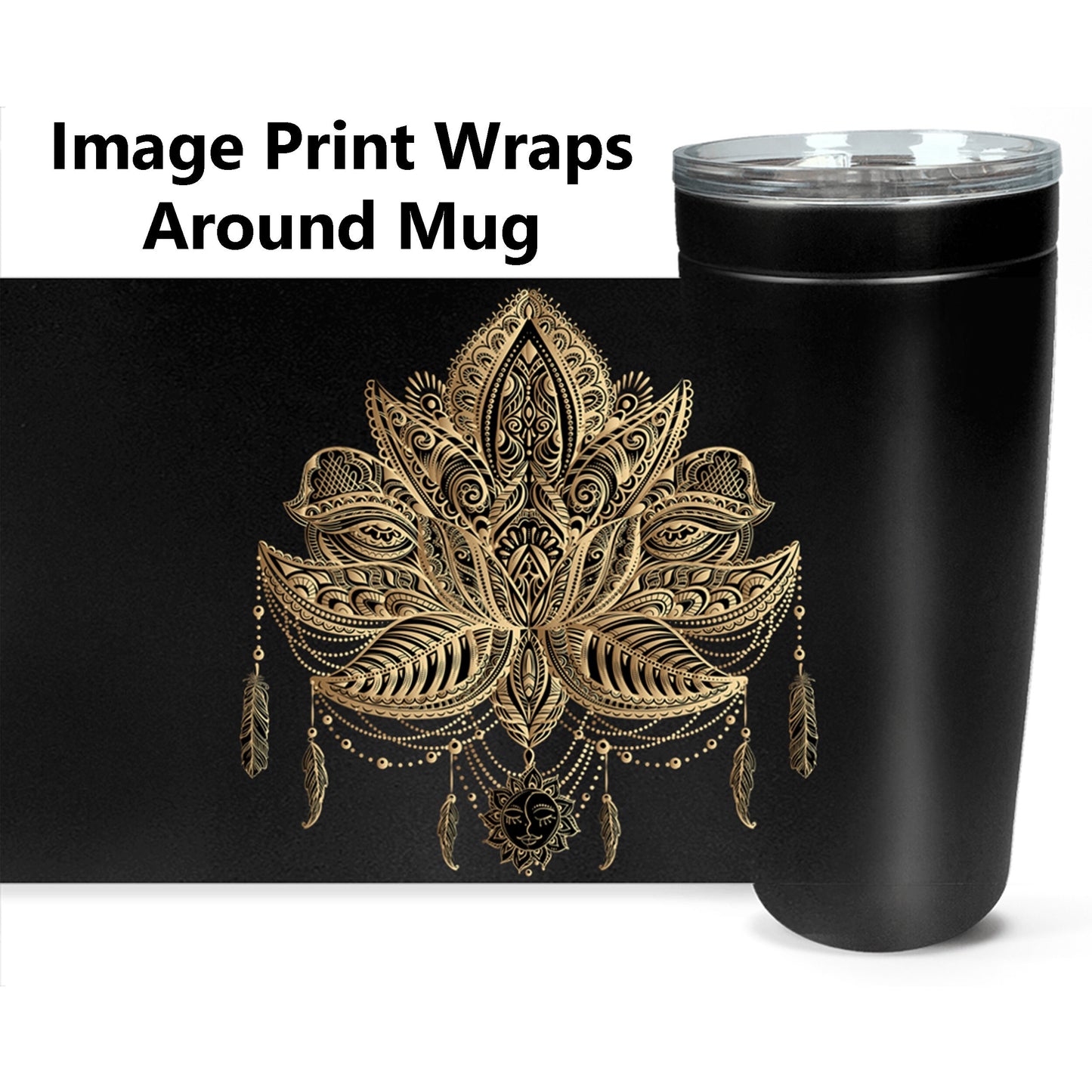 Lotus Travel Mug 20oz Insulated Stainless Steel Unique Gift Spiritual Travel Mug Meditation Yoga Travel Mug Lotus Canteen Black Gold Coffee