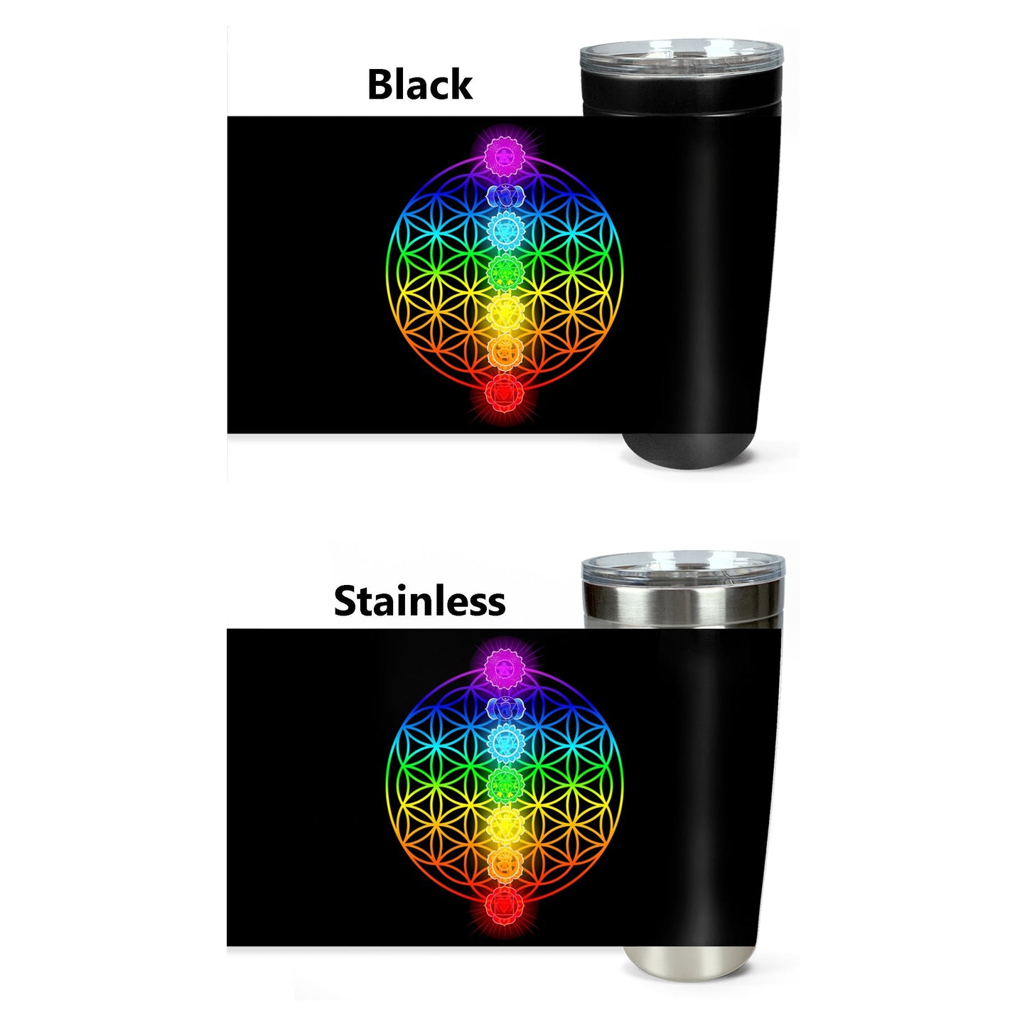Flower Of Life Travel Mug 20oz Insulated Stainless Steel Unique Gift Spiritual Travel Mug Meditation Chakra Travel Mug Chakras Tumbler Black