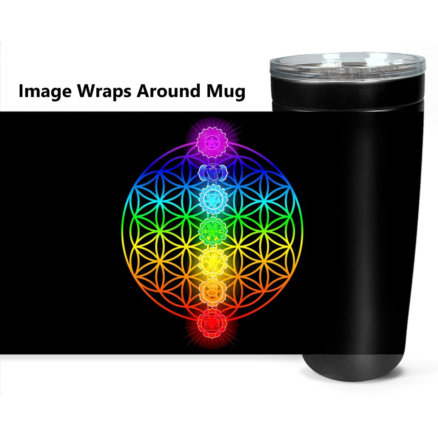Flower Of Life Travel Mug 20oz Insulated Stainless Steel Unique Gift Spiritual Travel Mug Meditation Chakra Travel Mug Chakras Tumbler Black