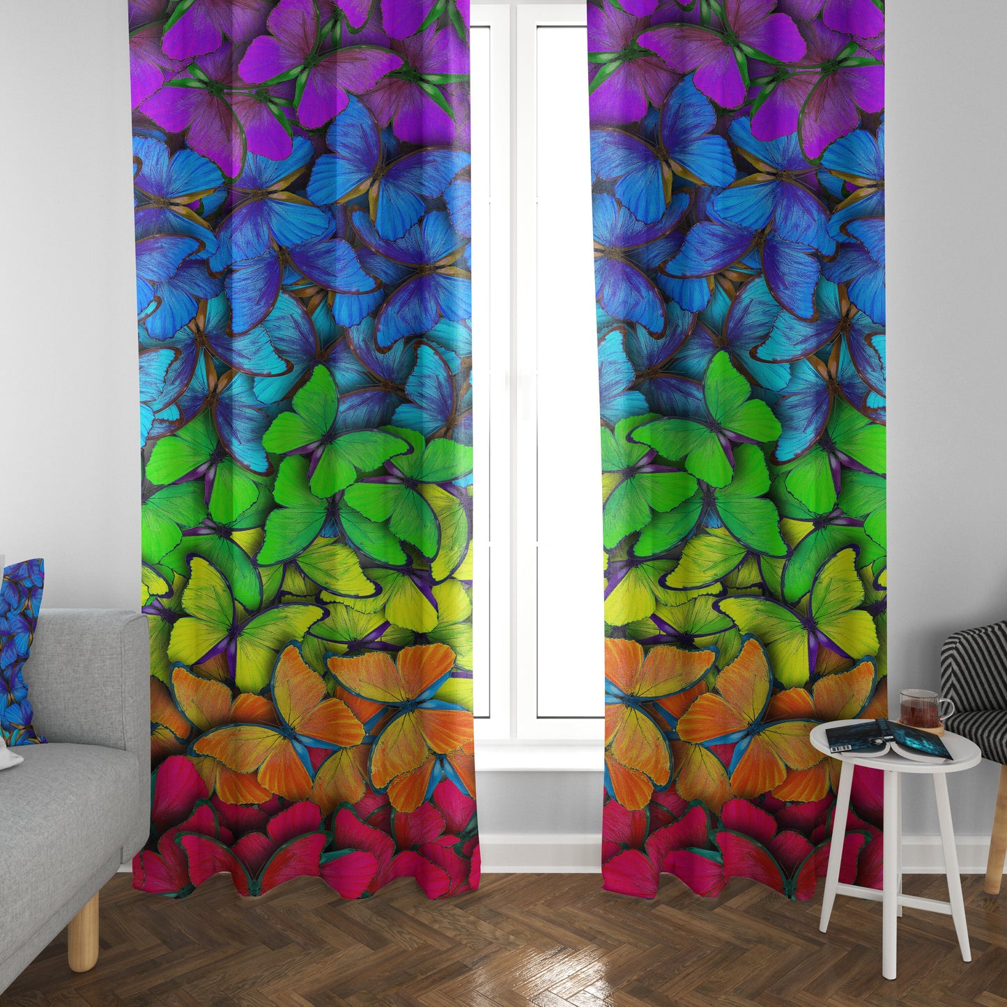 Butterfly Window Curtain colorful Drapery Curtain Panels gay rainbow window treatment butterfly window curtains butterflies kids curtains
