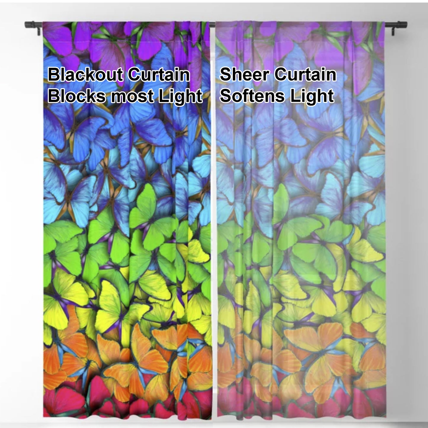 Butterfly Window Curtain colorful Drapery Curtain Panels gay rainbow window treatment butterfly window curtains butterflies kids curtains