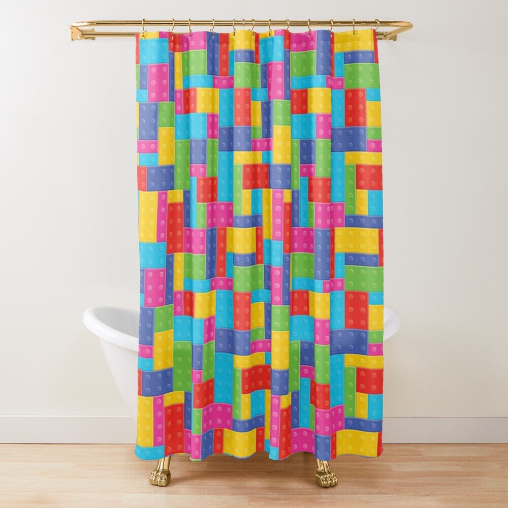 Building Blocks Kids Shower Curtain colorful bath decor building blocks bath mat bright childrens shower curtains unique