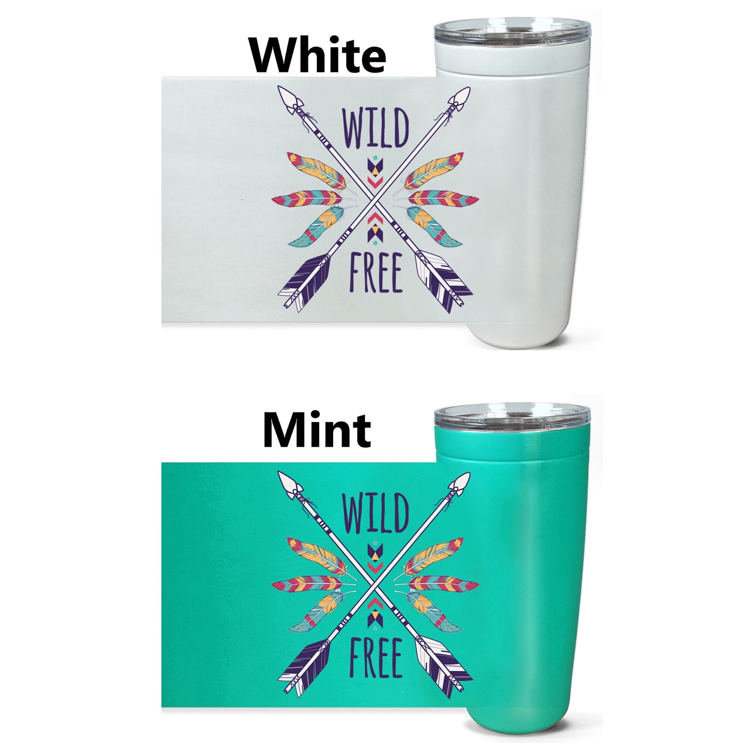 Wild & Free Travel Mug 20oz Insulated Stainless Steel Unique Gift Spiritual Travel Mug Feathers Travel Mug Boho Canteen Free Spirit Mug
