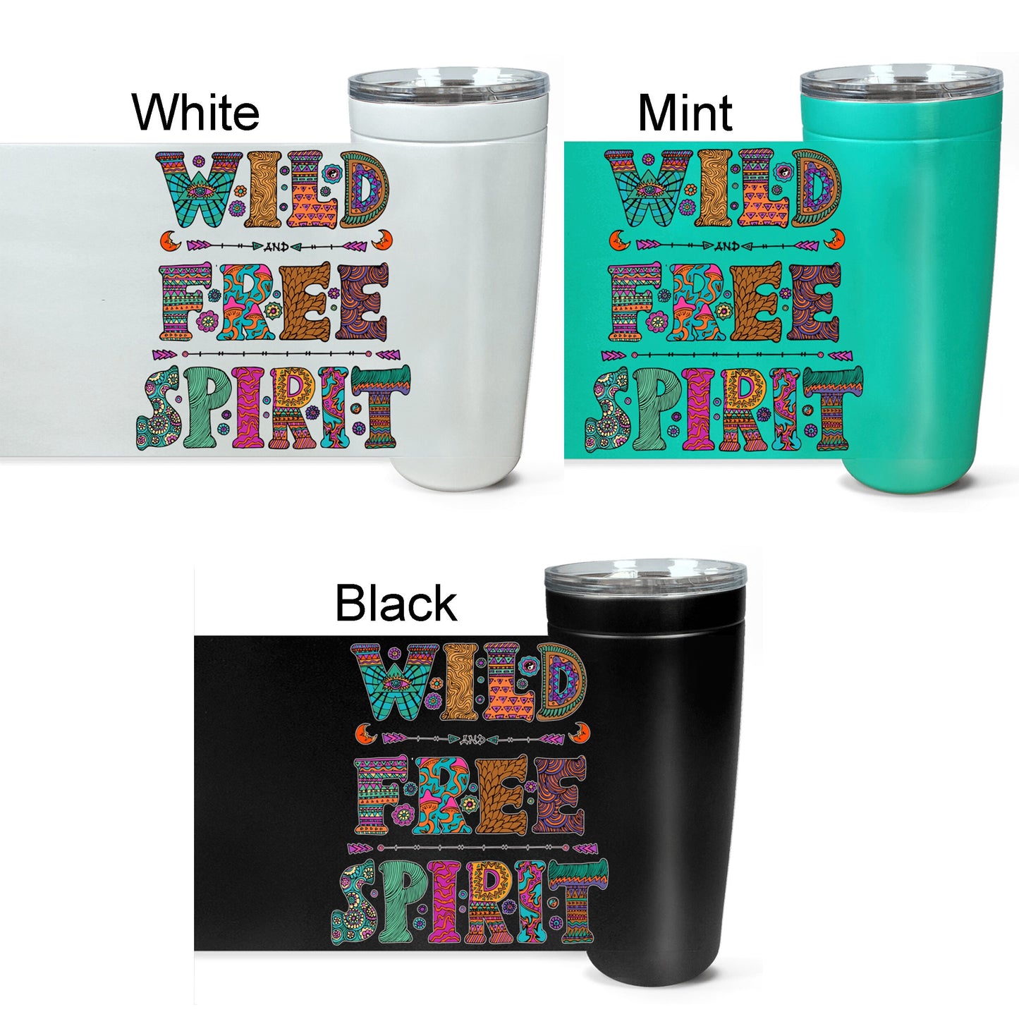Wild & Free Spirit 20oz Insulated Stainless Steel Travel Mug Unique Gift Spiritual Travel Mug Hippy Travel Mug Free Spirit Tumbler White