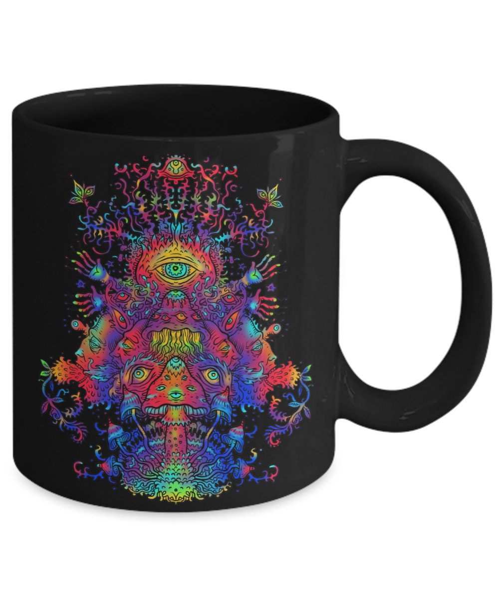Shrooms Mug trippy coffee mug psychedelic mug psychadelic mugs dancing magic mushrooms mug hippy gift lsd mug