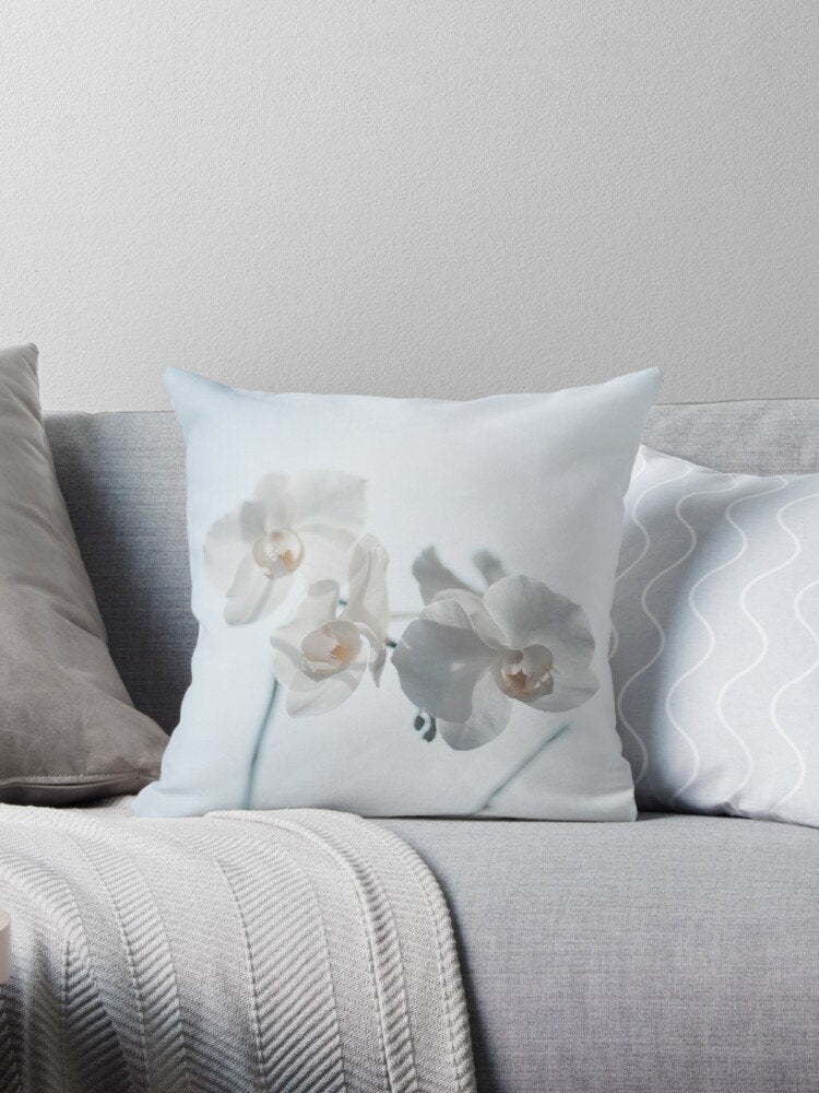 Orchid Pillow orchid pillows orchids pillow white pillow neutral pillow floral pillows for couch botanical pillows white blue grey