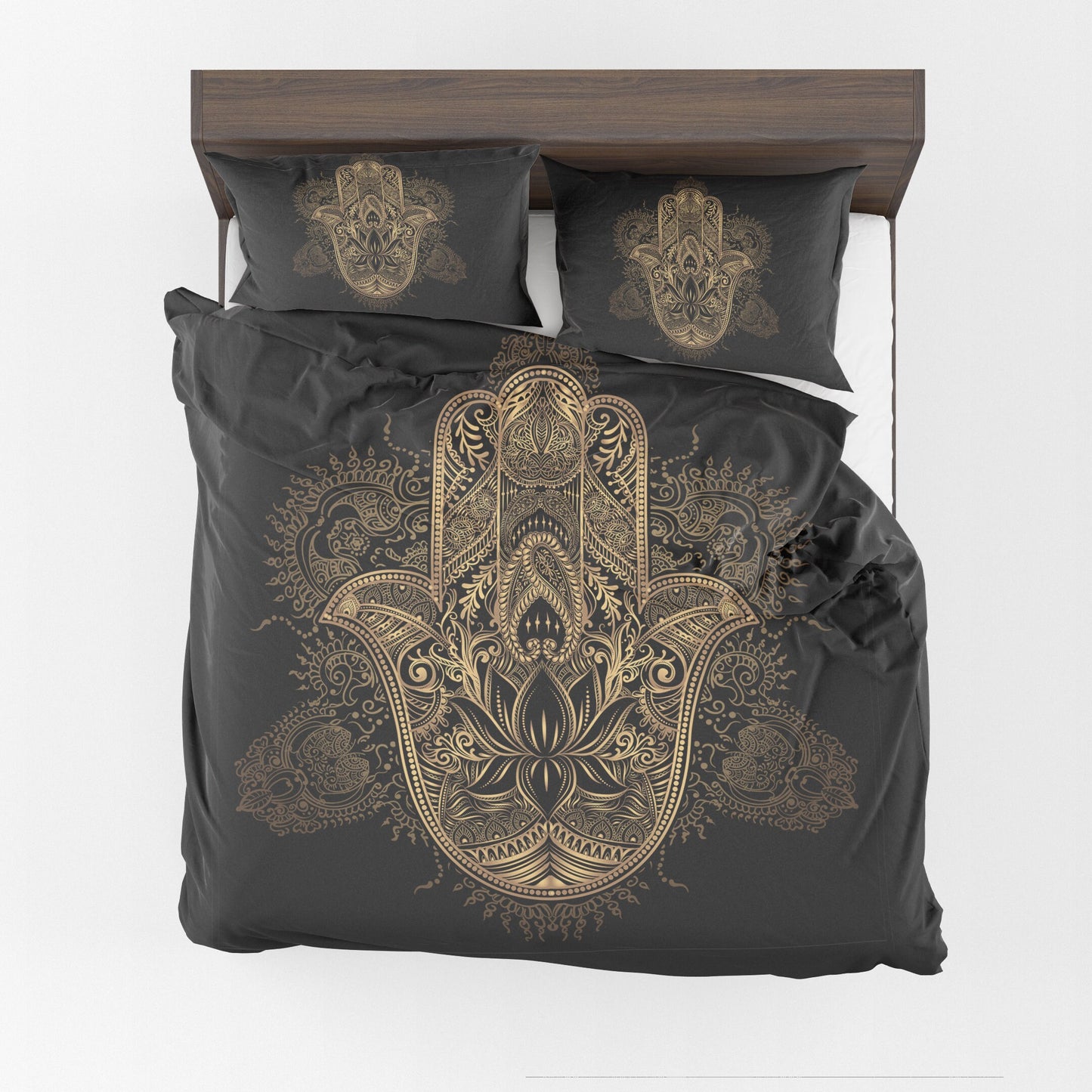 Hasma Duvet Cover gold & black hand of fatima bedding Queen King spiritual bedroom hasma duvet black duvet cover hasma hand bedding gold
