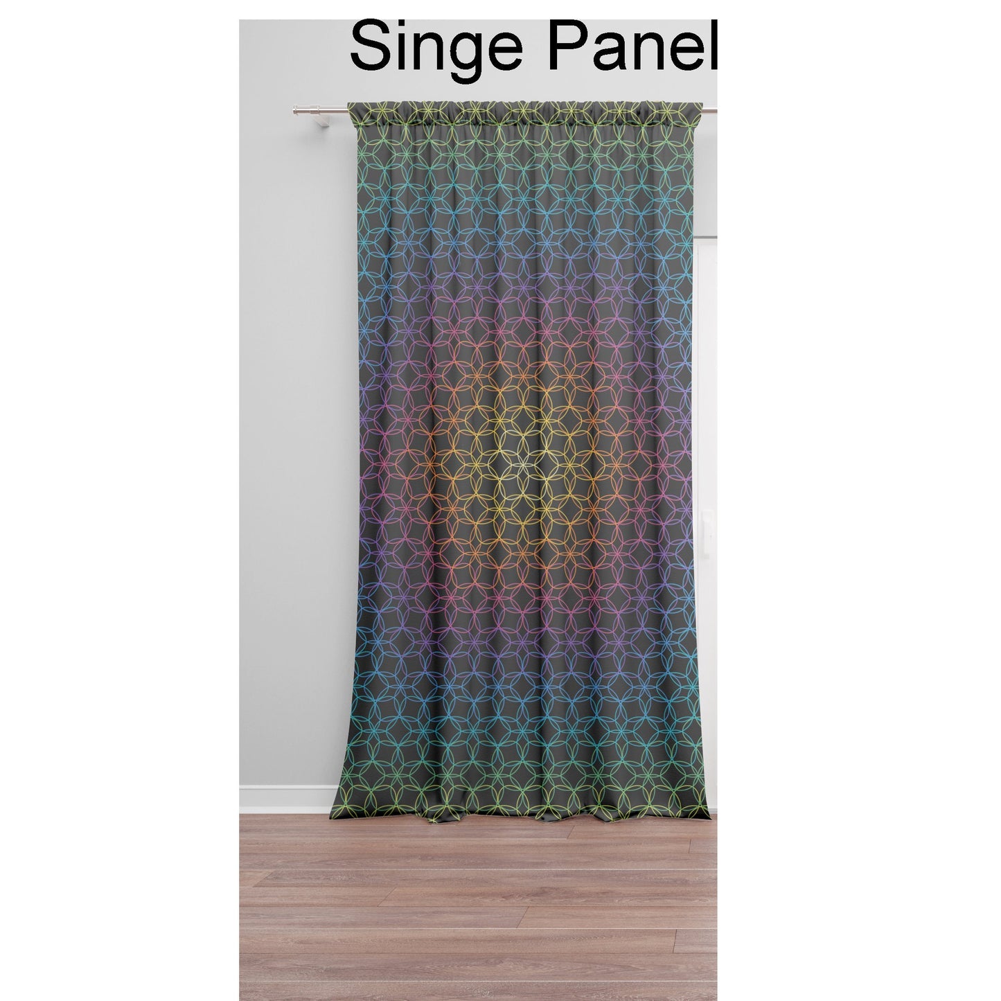 Rainbow Geometric Window Curtains colorful Curtain Panels sacred geometry window treatment black curtain