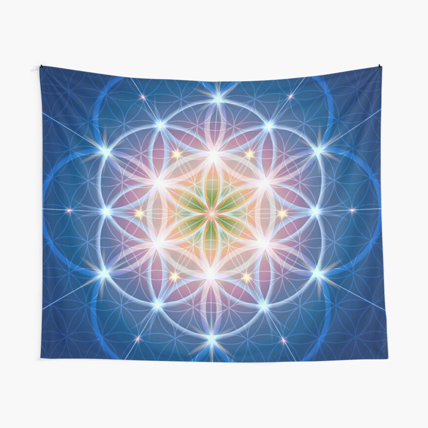 Blue Sacred Geometry Tapestry Spiritual Wall Hanging Flower Of Life Tapestries Sacred Geometry Tapestries Yoga Tapestry Blue Tapestry