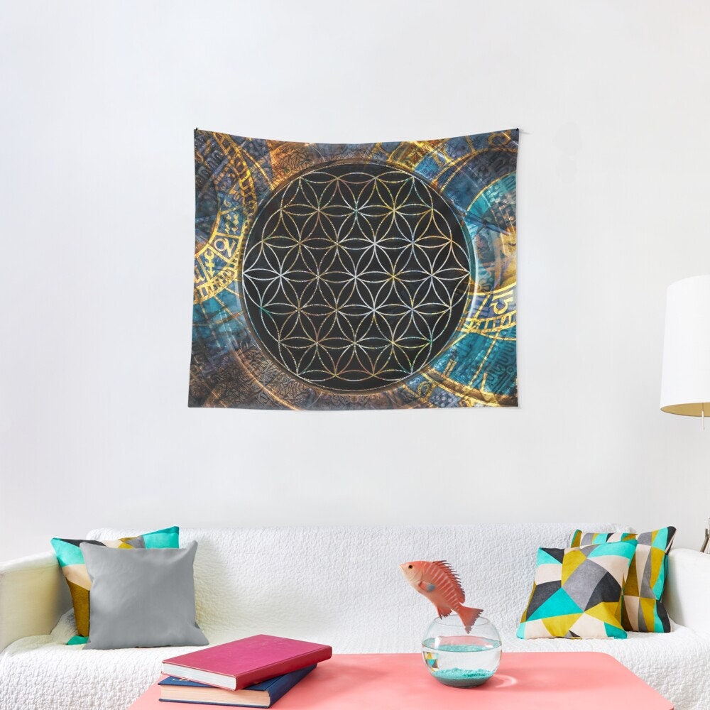 Flower Of Life Tapestry Spiritual Tapestry Zodiac Wall Hanging Sacred Geometry Tapestry Yoga Wall Decor Fibonacci Tapestry Spiritual