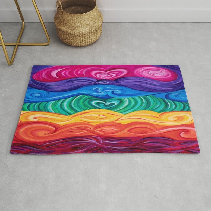 Chakra Rug Colorful Rainbow Rug Floor Rug Mat Spiritual Yoga Chakras hearts Hippy gay Gift Rugs 2x3 3x5 4x6 5x7 5x8 8x10 Large psychadelic