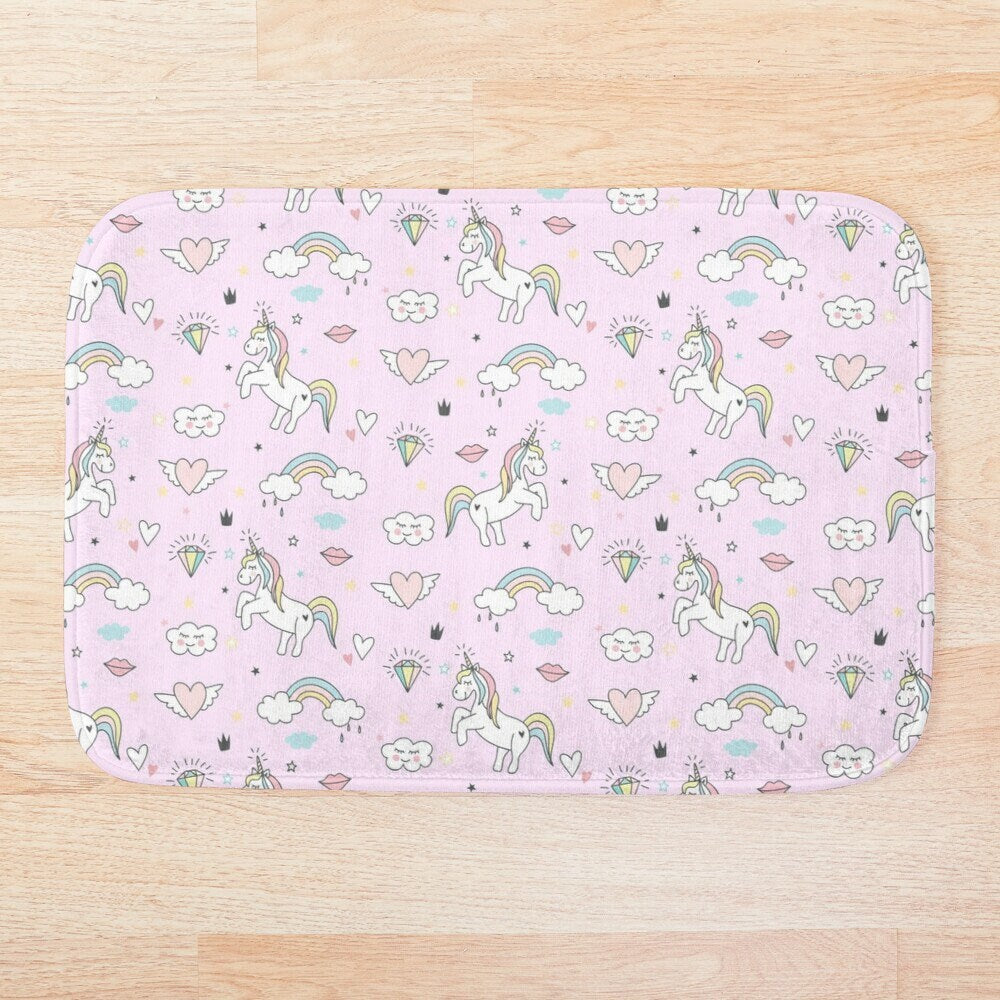 Unicorn Bath Mat unicorn bathroom unicorns decor rainbow bath mats girly bath rug girls bath mat kids bath mat rainbows bath mat hearts rug