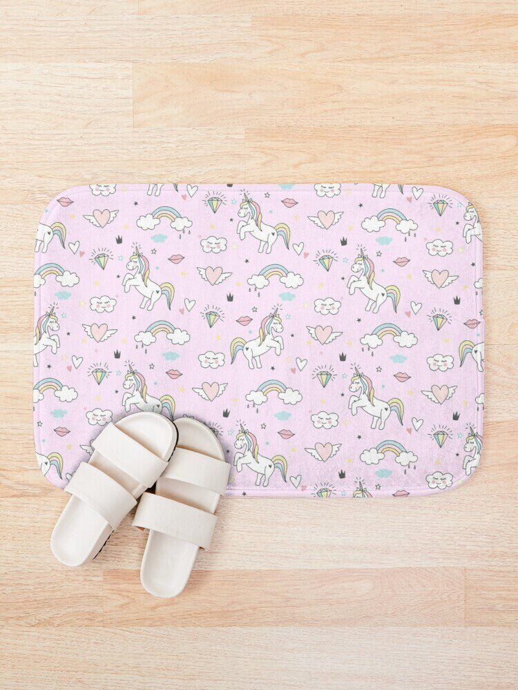 Unicorn Bath Mat unicorn bathroom unicorns decor rainbow bath mats girly bath rug girls bath mat kids bath mat rainbows bath mat hearts rug