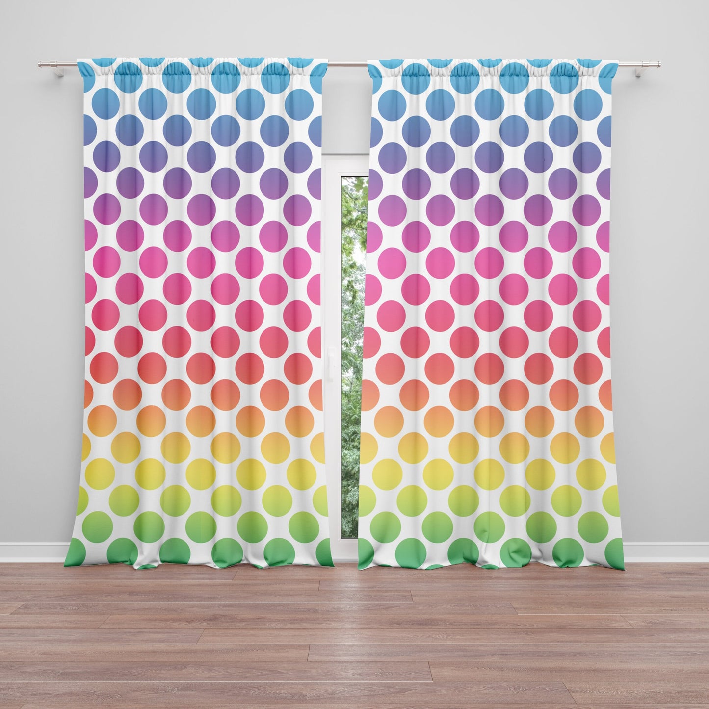 Rainbow Polka Dots Window Curtains kids Drapery colorful Curtain Panels dot window treatment childrens curtain rainbows curtains