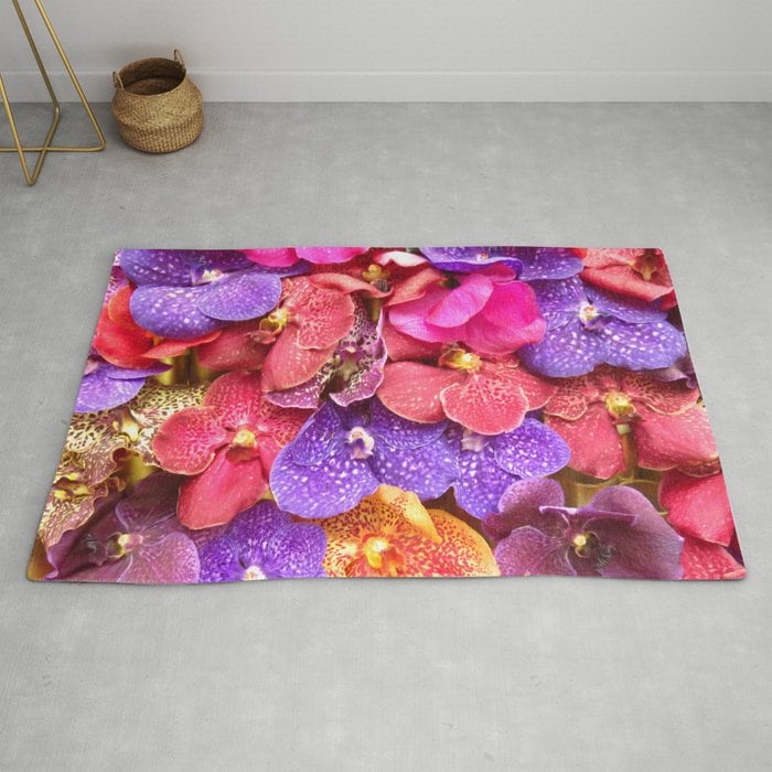 Pink Purple Flowers Rug Floral Rug flower Floor Rug botanical Rugs round 3x5 4x6 5x8 Large floral rugs yellow