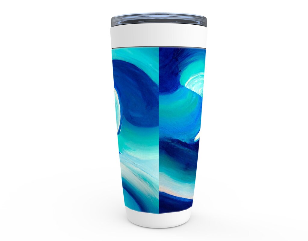 Blue Travel Mug 20oz Insulated Stainless Steel Unique Gift Mug Meditation Travel Mug Blue Artsy Aqua