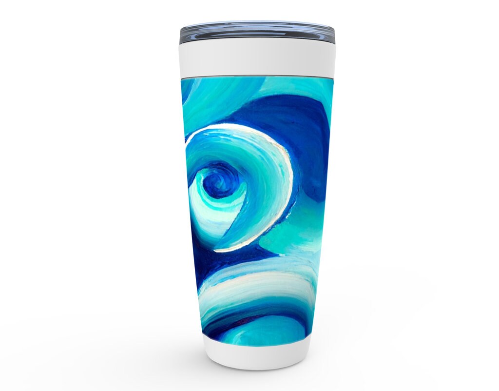 Blue Travel Mug 20oz Insulated Stainless Steel Unique Gift Mug Meditation Travel Mug Blue Artsy Aqua