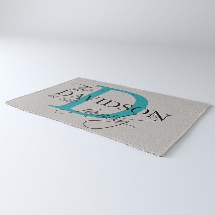 Custom Name Rug monogram Rug blue Floor Rug gray customized rugs personalized rug wedding gift last name rug