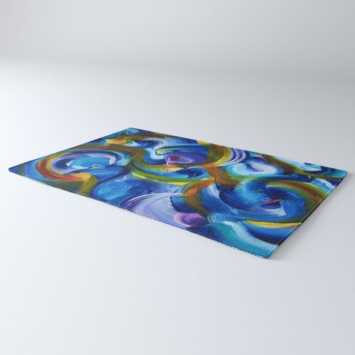 Abstract Art Rug Blue Rugs swirly unique Rugs 2x3 3x5 4x6 5x7 8x10 9x12 Large rug red colorful bright floormat