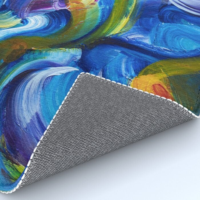 Abstract Art Rug Blue Rugs swirly unique Rugs 2x3 3x5 4x6 5x7 8x10 9x12 Large rug red colorful bright floormat