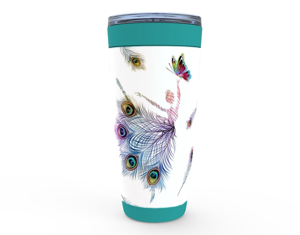Peacock Dancer Travel Mug 20oz Insulated Stainless Steel Butterfly Travel Mug dancers Travel Mug feathers Canteen