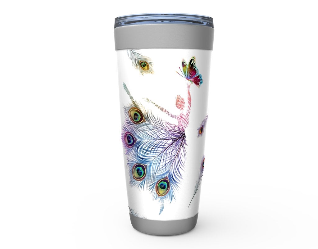 Peacock Dancer Travel Mug 20oz Insulated Stainless Steel Butterfly Travel Mug dancers Travel Mug feathers Canteen