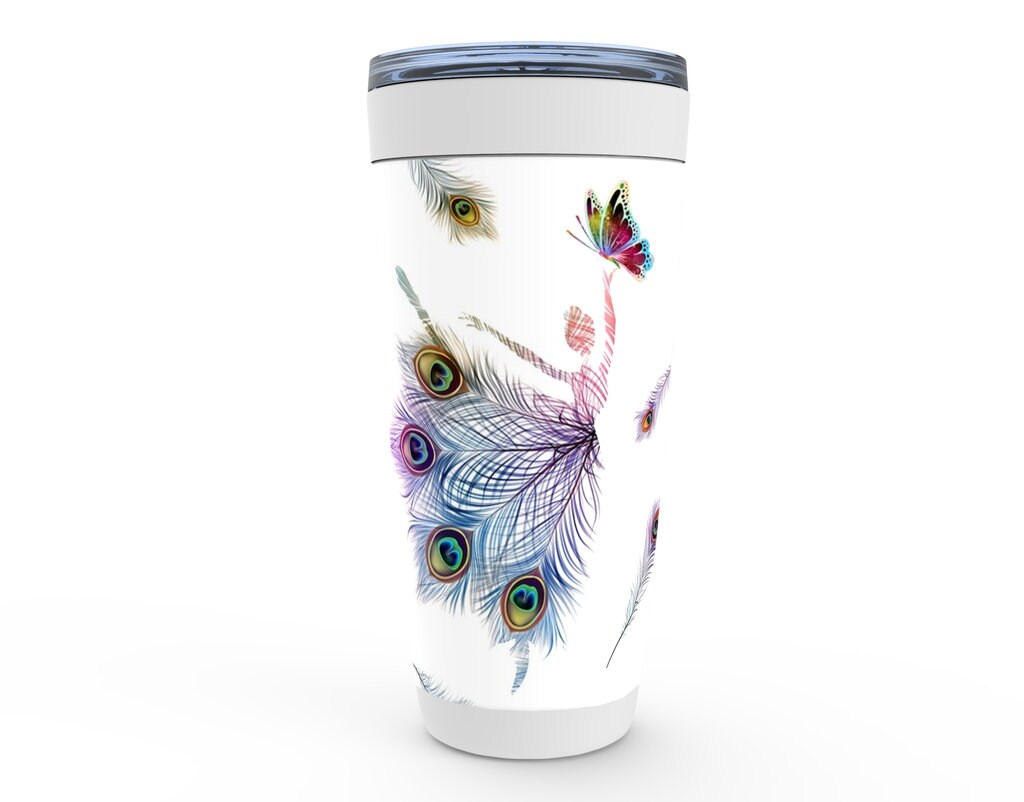 Peacock Dancer Travel Mug 20oz Insulated Stainless Steel Butterfly Travel Mug dancers Travel Mug feathers Canteen