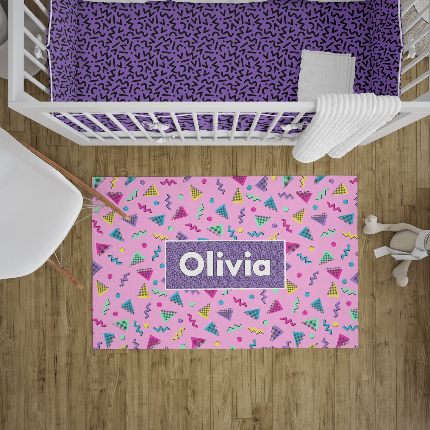 Custom Retro 80s Rug personalised rug pink purple girls boys kids name personalized floor matt customized rugs nursery rug