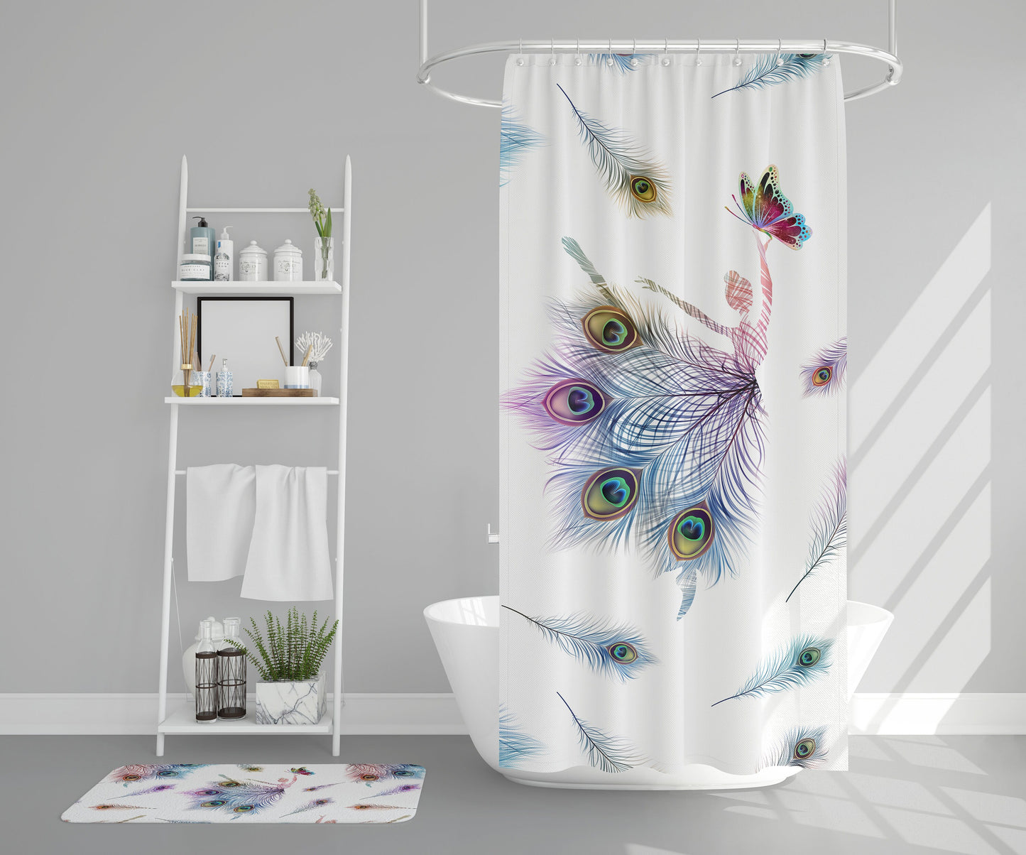 Peacock Dancer Shower Curtain girly shower curtains feathers shower curtain butterfly shower curtains ballerina shower