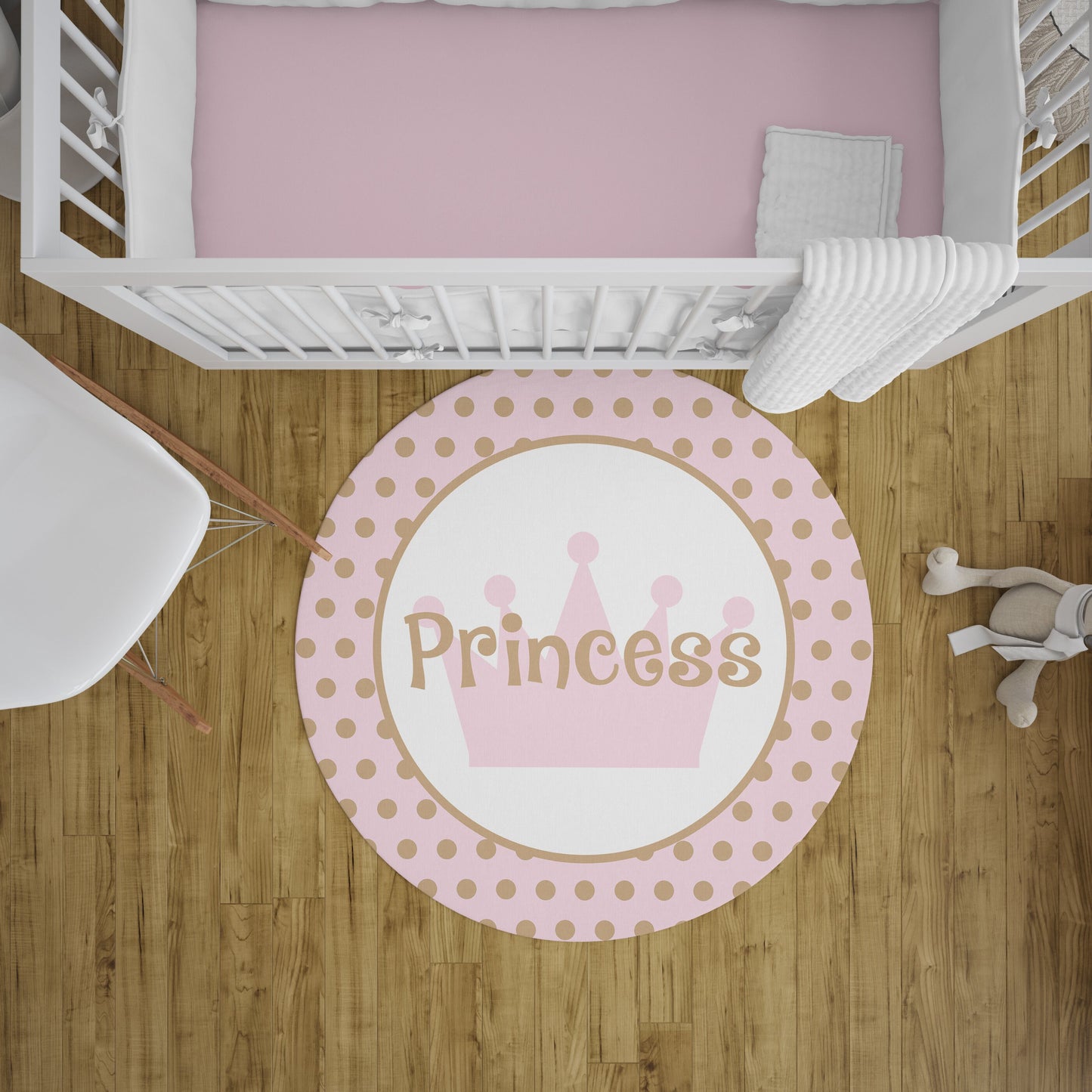 Pink & Gold Polka Dot Princess Rug princesses rug girly rugs girls rug kids gift rug area rugs crown rug queen nursery rug