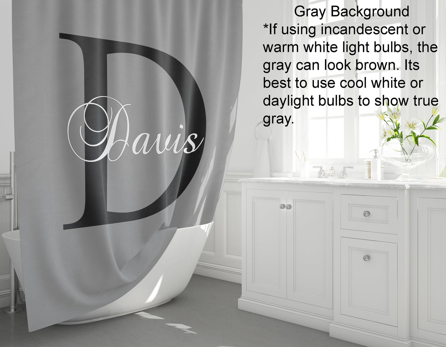 Custom Monogram Shower Curtain Personalized name shower curtains letter rug customized bathroom decor
