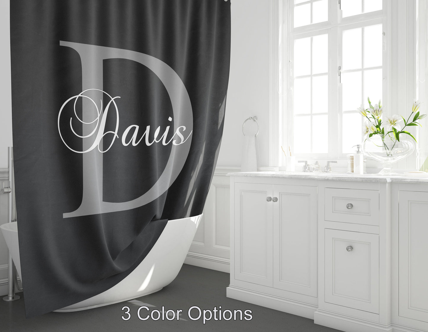 Custom Monogram Shower Curtain Personalized name shower curtains letter rug customized bathroom decor