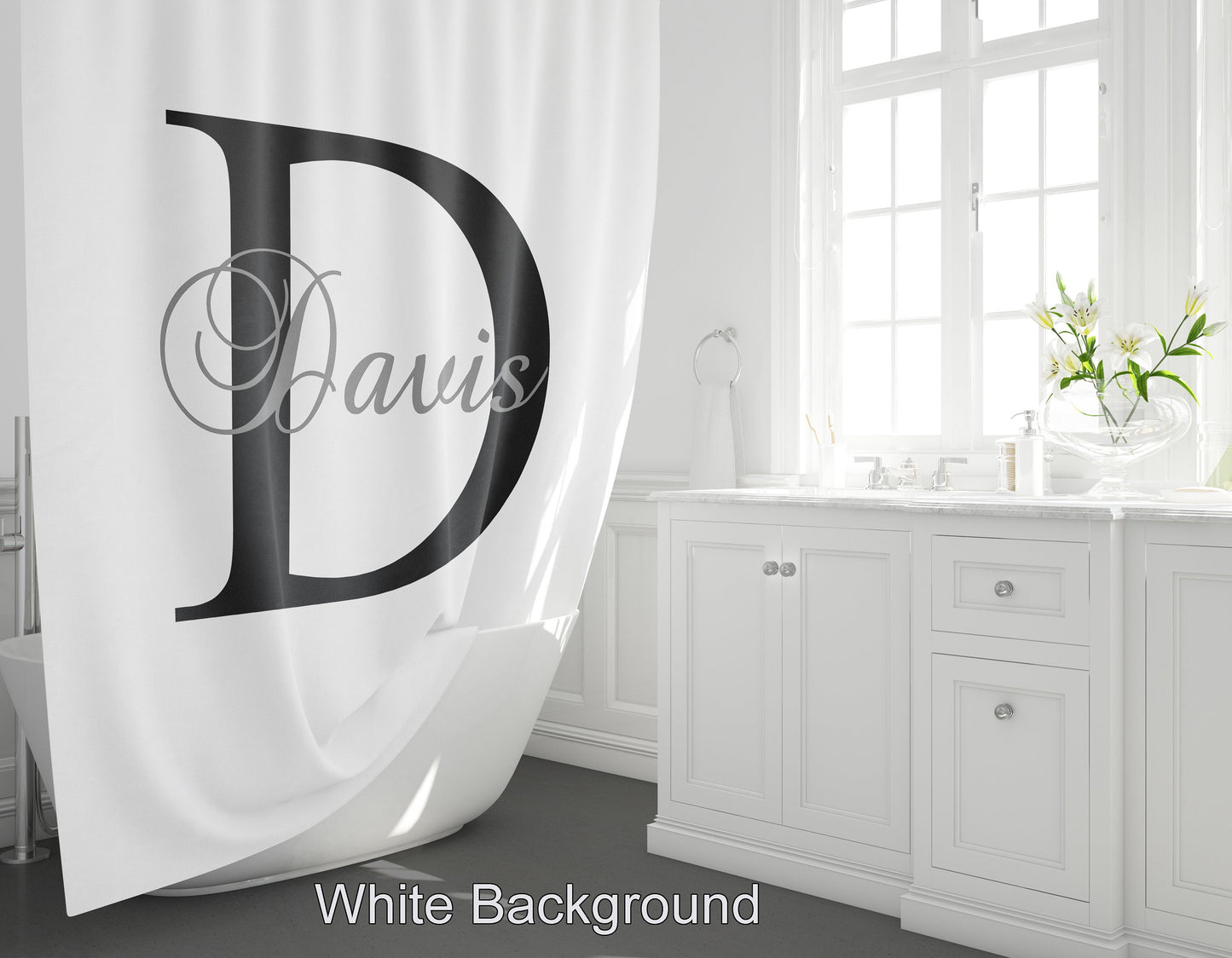Custom Monogram Shower Curtain Personalized name shower curtains letter rug customized bathroom decor