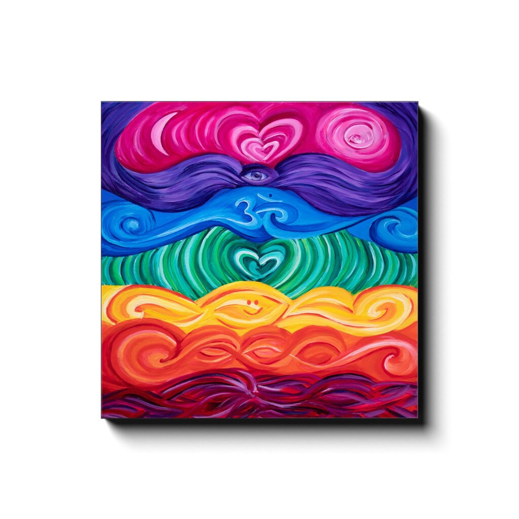 Chakra Art Canvas Wrap or Art print Unique Gift Spiritual gifts Chakras gift chakra Decor hippy art psychadelic colorful yoga art rainbow