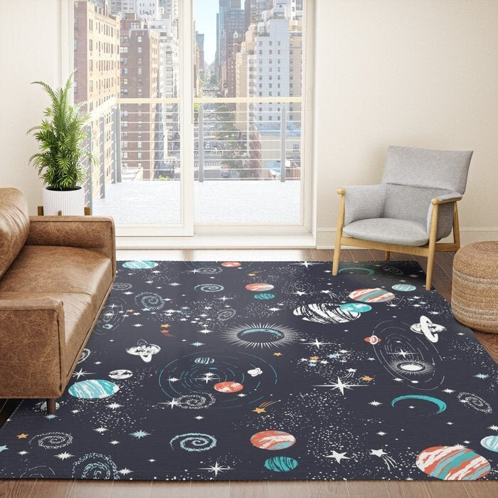 Space Galaxy Rug blue orange space Rug Girls Boys Rug kids Floor Rug space rugs galaxy rugs planets rug star constellations rug children rug