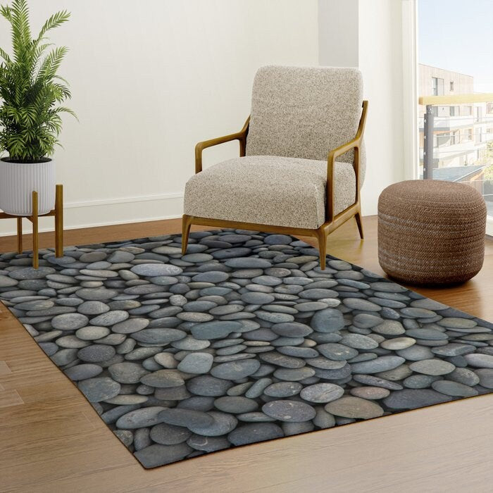 Pebbles Rug gray Rug grey Rug stones Floor Rug gray Mat nature rug unique Rugs 3x5 4x6 8x10 9x12 Large rugs gray decor grey rugs